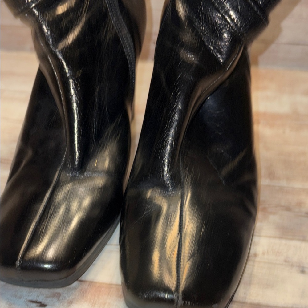 Franco Sarto Gemini Glossy Black Buckle Ankle Booties 10M - Picture 6 of 8